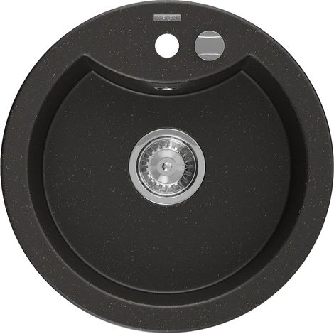 Mexen Diego fregadero de granito de 1 seno 488 x 480 mm, negro/oro met谩lico, sif贸n cromado - 6512481000-75 (1/5)