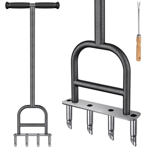 Aérateur de Gazon, Core de Pelouse Manuel Scarificateur Outil d'aération du Sol en Acier Inoxydable 4 Dents Creuse pour Ameublir Le Sol et Améliorer la Pelouse, 93cm (1/5)