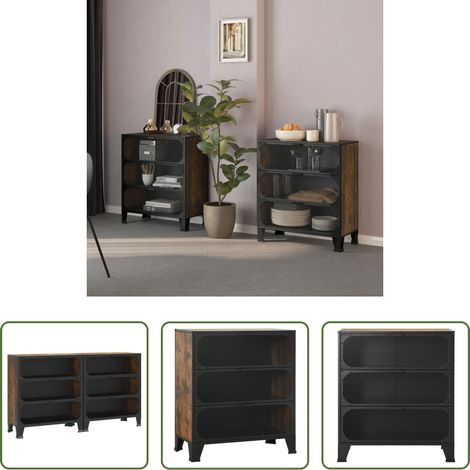 Schrank - Lagerschränke 2 Stk. Rustikal Braun 72x36x82 cm Metall und MDF