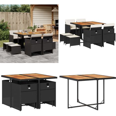 9-tlg. Garten-Essgruppe mit Kissen Schwarz Poly Rattan - Gartentisch - Gartenmöbel Set - Esstisch - Outdoor Möbel - PE-Rattan - Home & Living (1/5)