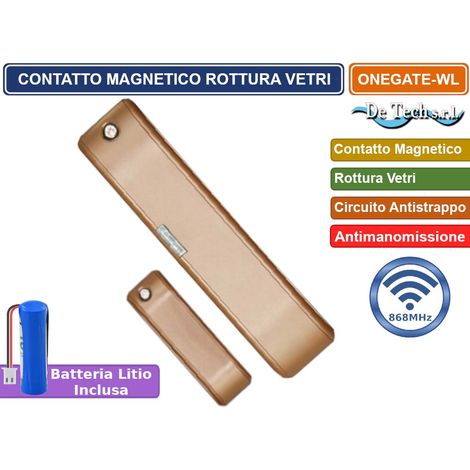 SENSORE RIVELATORE PERIMETRALE MULTIFUNZIONE ROTTURA VETRI CONTATTO MAGNETICO WIRELESS 868MHZ MARRONE (1/2)