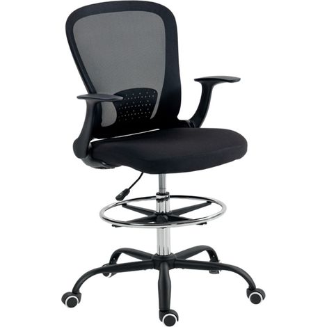 Chaise de bureau réglable en hauteur avec anneau pour les pieds et support lombaire intégré-noir-62x62x99-119cm (1/5)