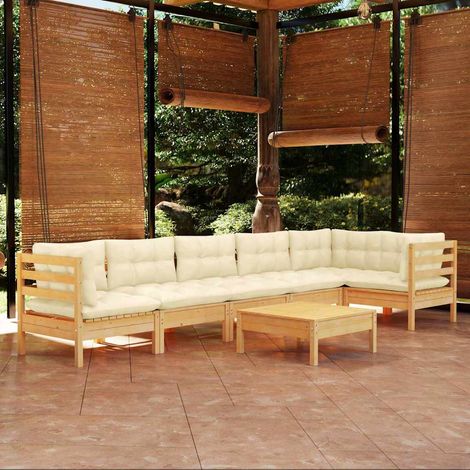 vidaXL Muebles de jardín 7 piezas cojines madera de pino color crema (1/5)