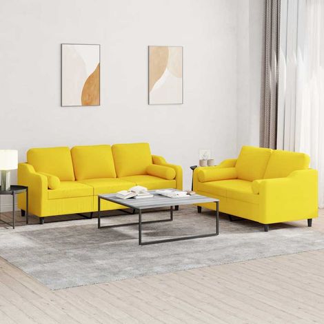 Ensemble de 2 canapés 2 et 3 places avec coussins en tissu jaune clair, 54.95kg - PANGIVO (1/5)