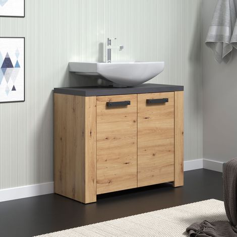 Meuble sous lavabo décor chêne – Dimensions 80x50x60cm – Pour salle de bain moderne – Installation facile – Trendteam (1/5)