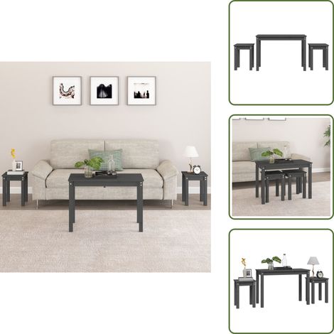Tables gigognes 3 pcs Gris Bois de pin massif - Table Basse - Table D'appoint - Meuble Petit Espace - Ensemble De Tables - Tables Imbriquées (1/5)