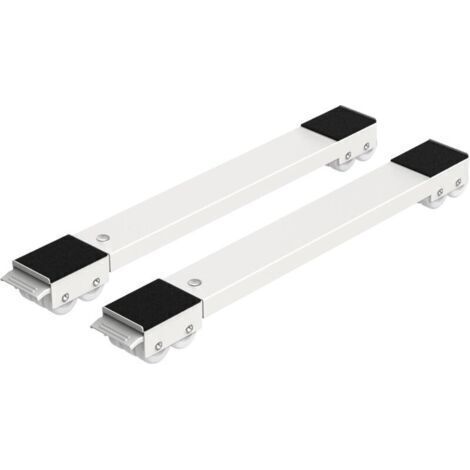Lot de 2 roulettes de transport mobiles - sous châssis pour lave-linge, jusqu'à 300 kg, avec 24 roulettes, frein (longueur : 45-70 cm) - Blanc (1/5)