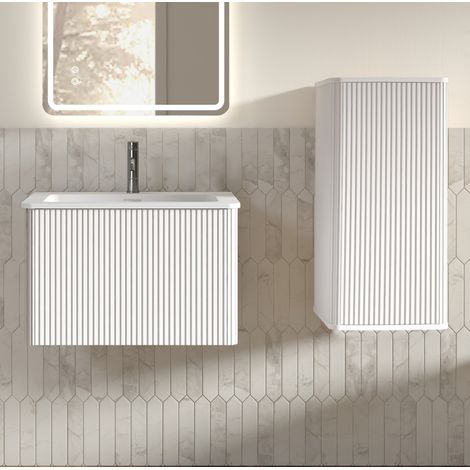 Mueble de baño con lavabo, conjunto mural 60 cm, blanco con mueble lateral HAVRYA (1/5)