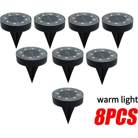(Lumière chaude - Lot de 8) Lampadaires solaires LED IP68 étanches pour pelouse, jardin, terrasse ou cour, compatibles avec la décoration extérieure. (1/5)