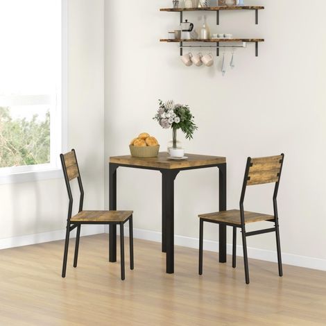 MEUBLIV Juego de comedor de 3 piezas marrón rústico con 1 mesa y 2 sillas de MDF y metal (1/5)