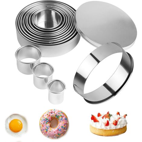 Round Cookie Cutter, 11 pcs Circle Pastry Cutter for Kitchen Edelstahl, Circle Pastry Mould, Pastry Cutters, Metal Biscuit Mould for Doughnuts, Biscuits (1/5)