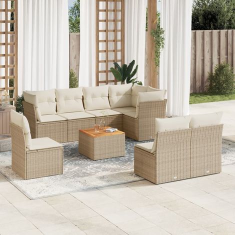 Set de sofás de jardín 9 pzas con cojines ratán sintético beige vidaXL (1/3)