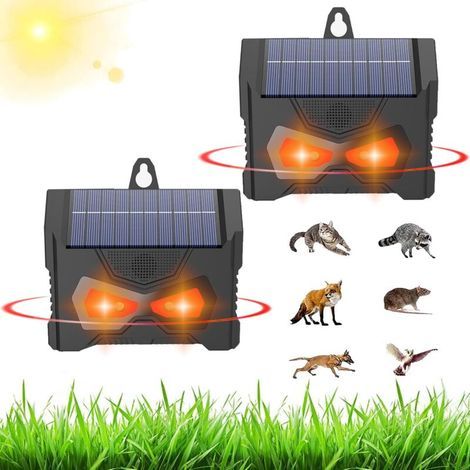 2 Pièces Répulsif Ultrasons pour Animaux, Lampe LED Rouge Solaire Peut être Suspendue, Protection Contre Les Animaux Sauvages comme Le Sanglier Raton Laveur Adapté pour Jardin, Garage, Patio (1/4)