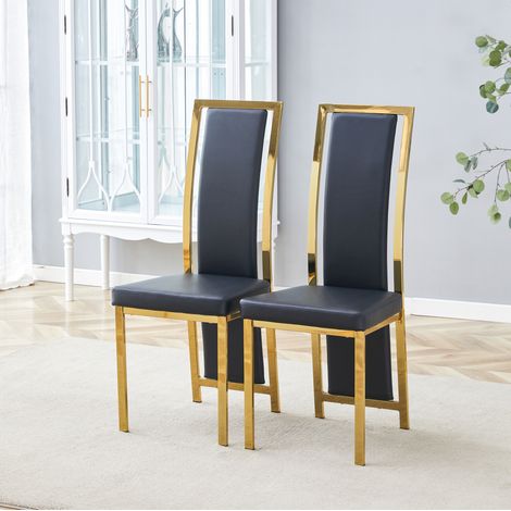 Set 2 sedie pranzo in PU e metallo nero oro OKMYHOME (1/5)