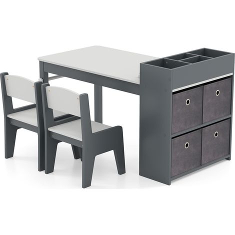 Table d activités enfant grise avec 2 chaises, rouleau de papier et rangements pour chambre, salle de jeux et crèche (1/5)