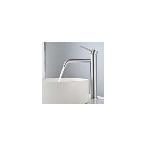 Mitigeur de Lavabo Haut Robinet Salle de Bain pour Lavabo et Vasque Robinet Lavabo en Acier Inox Brossé Classique (1/4)