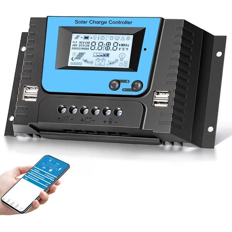 30A Contrôleur de Charge Solaire 12V 24V 36V 48V Avec Bluetooth, PWM 30A Régulateur Charge Solaire avec Capteur Température, Rétroéclairé LCD Écran, 4 ports USB, pour Plomb Acide et lithium Batterie (1/5)