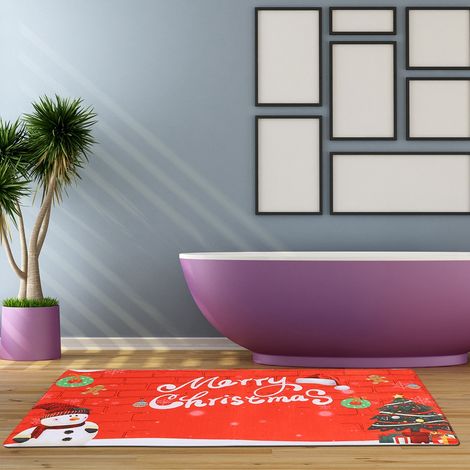 Tapis de porte de Noël, tapis de sol, tapis de sol, tapis de porte à motifs Père Noël et bonhomme de neige, tapis de bain absorbants en flanelle, décoration intérieure (1/5)