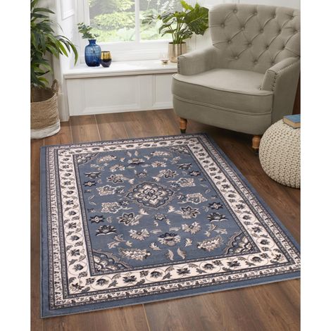 Traditional Sherborne Classic Bordered Rug in Blue 160 x 230 cm (5'3"x7'7") (1/4)