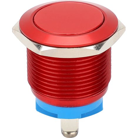 Bouton poussoir métal plat 19mm rouge auto-rétablissement, interrupteur à vis pour commande électrique, tête pleine oxydée, jog pied. (1/5)