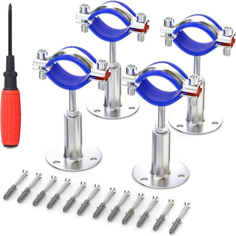 supports de tuyaux en acier inoxydable pour montage mural ou au plafond, bride de fixation réglable avec vis pour tuyaux de 1"(32-34mm) de diamètre extérieur, hauteur 50-100mm (1/5)