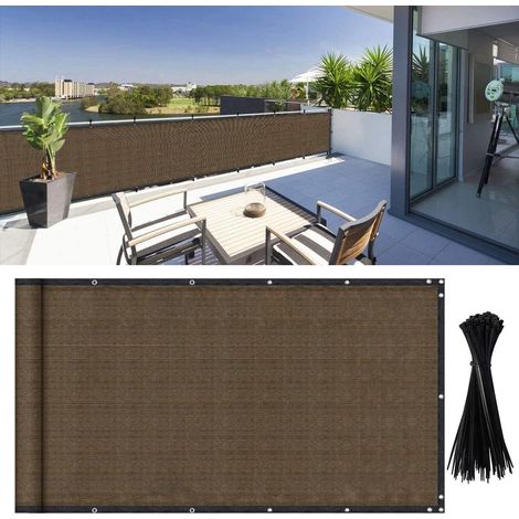 Mampara de privacidad para balcón Yuehao, 91 cm x 500 cm, resistente a los rayos UV, marrón, antirrobo, multicolor. (1/5)
