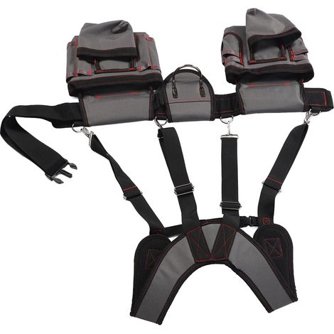 Ceinture outils pro avec bretelles 12 poches en polyester nylon pour électricien menuisier jardinier chantier robuste (1/5)