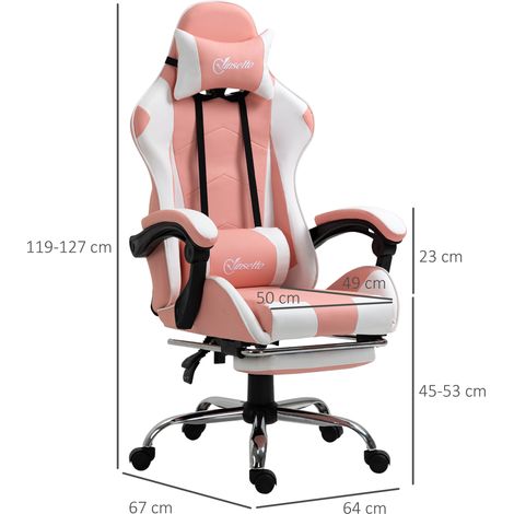 Fauteuil de jeu ergonomique avec appui-tête, coussin lombaire massant, repose-pieds, pivotant, accoudoirs intégrés, fonction bascule, rose (1/5)