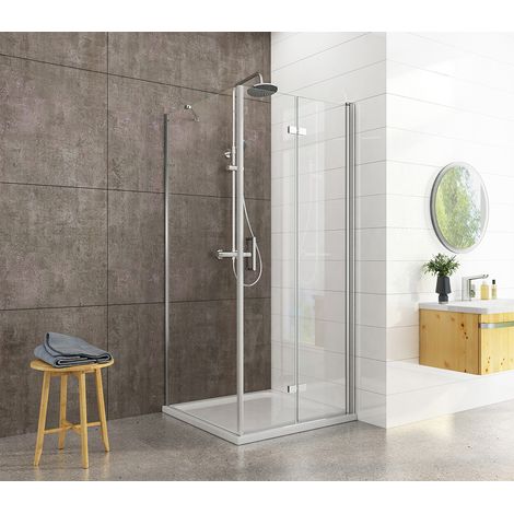 Heilmetz Duschkabine 90x90x195cm Rahmenlos Falttür Duschabtrennung Duschtür mit Seitenwand Duschwand aus 6mm ESG Sicherheitsglas mit beidseitiger Nano Beschichtung (1/5)