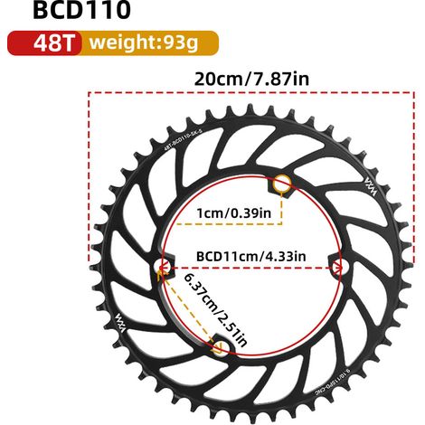 48T Plateau universel 4 trous à griffes pour vélo, mono-vitesse, entraxe 110 BCD, dents positives et négatives, 36T, 38T, 40T, 4250T, 58T (1/5)