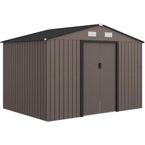 Acier galvanisé grand espace cabane de jardin pour outils et vélos toit incliné 277x195x192 cm marron (1/5)