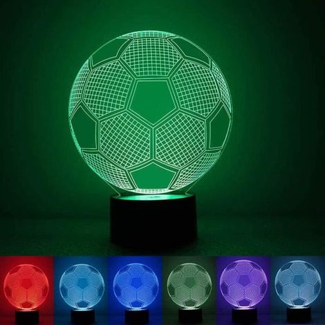1 veilleuse football 3D, lumineuse avec 7 couleurs changeantes, décoration chambre enfant, idée cadeau Noël anniversaire