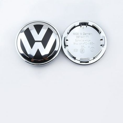 Enjoliveurs (lot de 4) compatibles avec les jantes Volkswagen standard de 65 mm. Cache-moyeux avec logo de voiture et enjoliveurs personnalisés. (1/4)