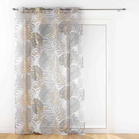 Paris Prix – Rideau voilage à œillets 140x240cm beige – 100% polyester – Imprimé métallisé – Élégant pour décoration intérieure (1/5)