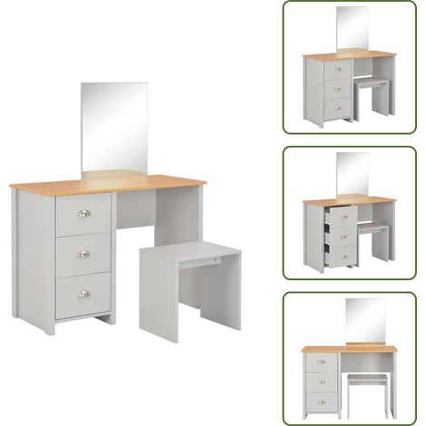 Specchio da trucco - vidaXL Tavolo da Trucco con Specchio e Sgabello Grigio 104x45x131 cm - Tavolo da toeletta con specchio