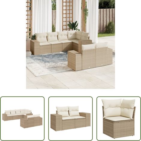 vidaXL Canapé en résine - Salon de jardin avec coussins 7 pcs beige résine tressée (1/5)