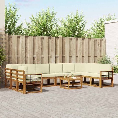 vidaXL Outdoor-Sofagarnitur mit Kissen 11 pcs Natur und Creme (1/5)