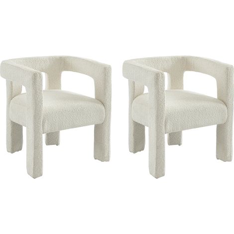 Lot de 2 chaises avec accoudoirs en tissu bouclette et métal - Blanc - SOFANA de Pascal MORABITO (1/5)