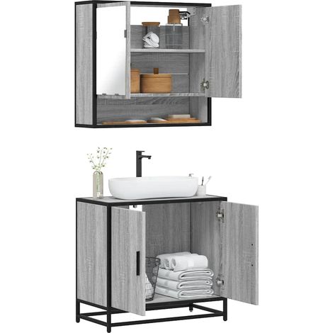 2-tlg. Badmöbel-Set Grau Sonoma Holzwerkstoff