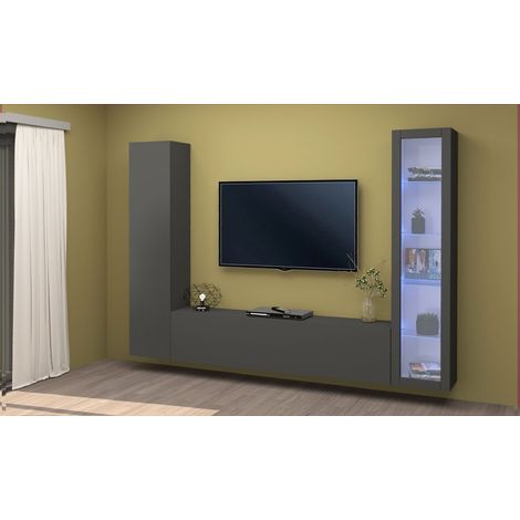 Parete Soggiorno moderno, antracite da cm 260 con vetrina - MARUSKA