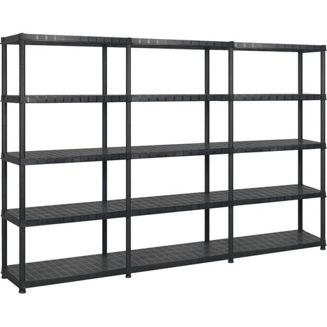 Scaffale portaoggetti a 5 ripiani 2745 x 457 x 185 cm Plastica nera 020045693