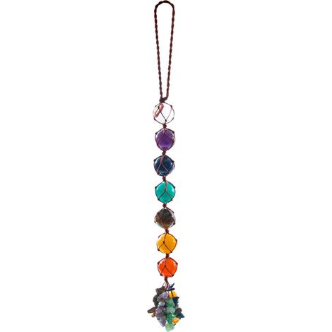 Colgante de los 7 chakras, bolas redondas, piedras preciosas, pompones, adornos espirituales suspendidos para ventanas o interiores de automóviles. (1/5)