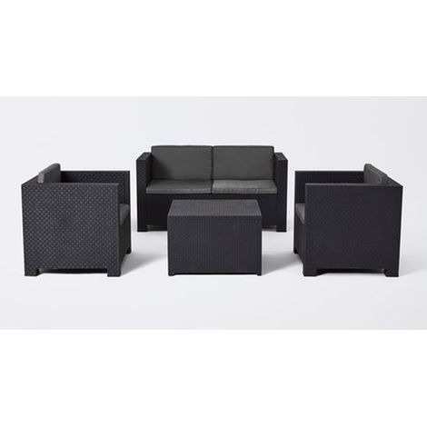 Pegane – Salon de jardin 4 places en résine recyclée anthracite – 1 canapé 2 places + 2 fauteuils + table basse avec rangement – Résistant aux intempéries (1/4)