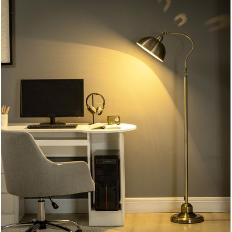 Lampadaire arqué rétro en métal bronze E27 abat-jour orientable pour salon chambre - CHICFURN (1/5)