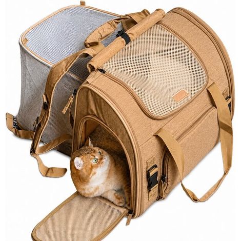 Sac à dos extensible pour animaux – 42x38x25 cm – Jusqu’à 8 kg – Brun – Transport chien/chat (1/5)