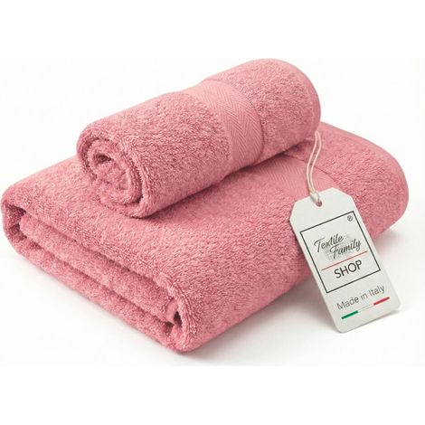 Coppia Asciugamani Viso e Ospite Rosa Antico - Spugna 100% Cotone 450 g/m² Made in Italy