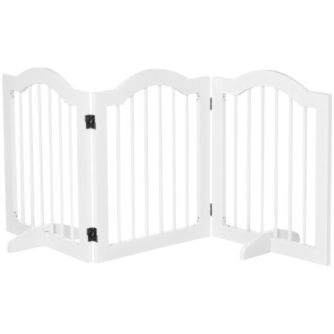 Freestanding 3 Panel Dog Gate with Support Feet-Safety Barrier Fence in White Wood Design (1/5)
