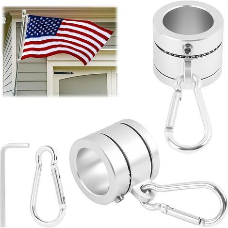 2 Pièces Anneaux en Aluminium pour Mât de Drapeau avec Carabine – 360° Rotation Anti-enchevêtrement, Anneaux Drapeau, Réglable de Ø1,8 à 2,5 cm, Résistant à la Rouille,Pour Drapeaux Extérieurs
