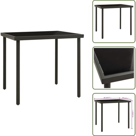 The Living Store Tavolo da Pranzo per Esterni Antracite 80x80x72cm Vetro Acciaio - Tavolo da pranzo in vetro