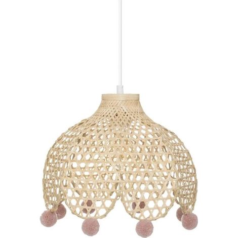 Lampe Suspension Bambou Campagne 28cm Beige (1/3)
